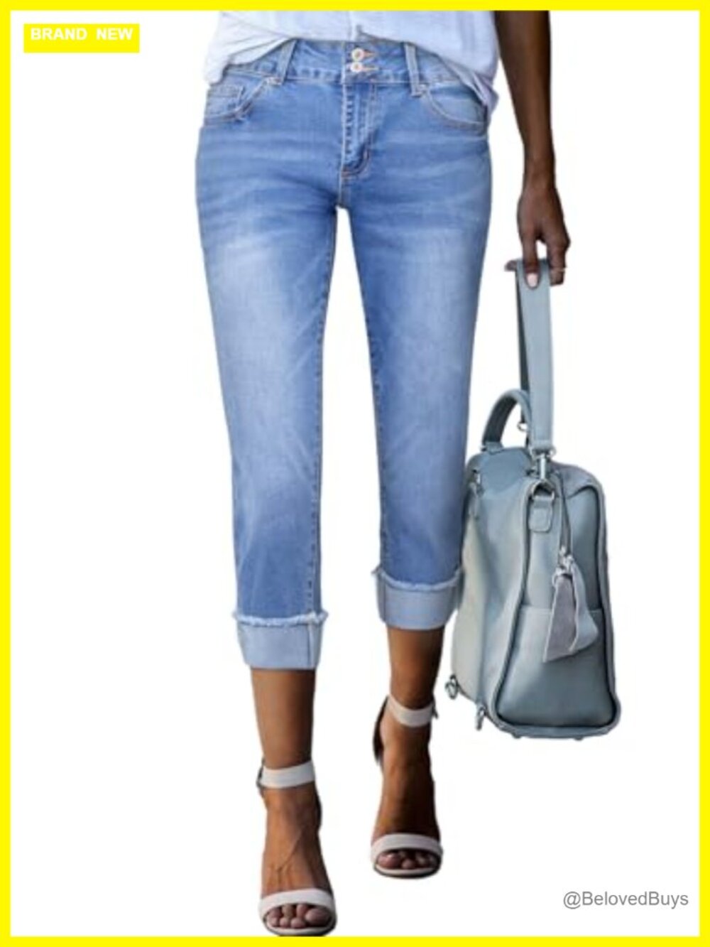 High Waisted Skinny Capri Jeans Frayed Hem Cropped